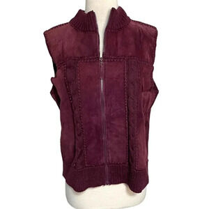 Vintage Designers Studio Originals L wine suede and ribbed knit hippie‎ zip vest